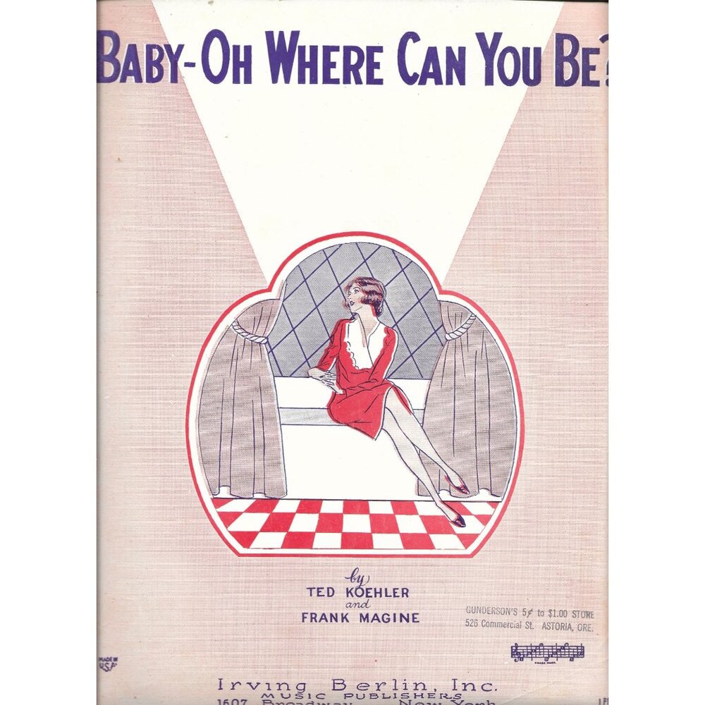 Baby-Oh Where Can You Be? Vintage Sheet Music By Ted Koehler & Frank Magine 1926